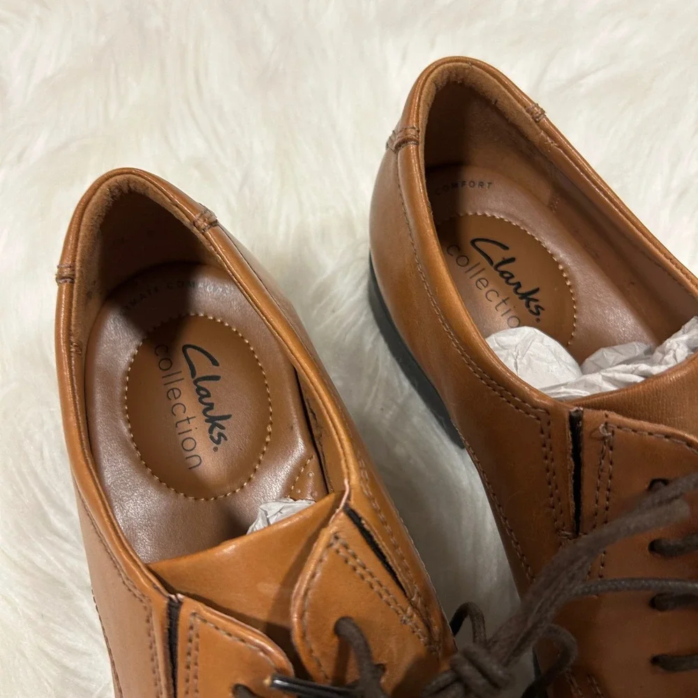 Clarks Whiddon Cap Mens Tan Leather Oxford Dress Shoes Size 9 Wide 261300968080